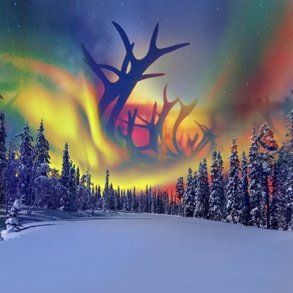 Northern lights and reindeer